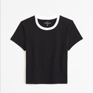 BNWT Abercrombie Essential Baby Tee Black with White Collar Size L